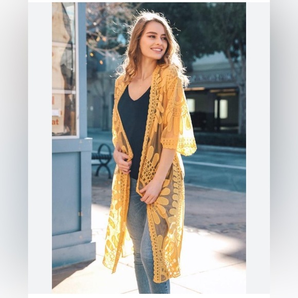 Klasiks yellow gold embroidery duster kimono! Boho, beach one size - Picture 8 of 16